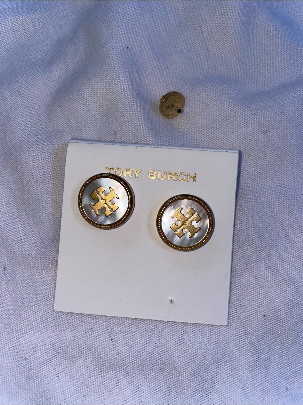 Tory Burch Gold and Semi Precious Round Logo Earrings